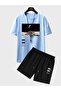 Unisex Baby Blue The Moon Printed Oversize Shorts T-shirt Top and Bottom Set