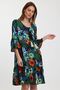 Women's Green Three-Quarter Sleeve Floral Print Oversize Loose Midi Dress - 5
