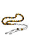 Non-Tarnish Metal Tasseled Globe Cut Wrist Size Yellow-Black Fire Amber Prayer Beads