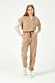 Beige Lycra Scrubs Cargo Pocket Jogger Leg Doctor Nurse Uniform Bat Sleeve Set Unisex - 5