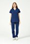 Cobalt Blue Lycra Scrubs Cargo Pocket Doctor Nurse Uniform Bat Sleeve Set Unisex - 2