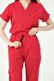 Pomegranate Flower Lycra Scrubs Cargo Pocket Doctor Nurse Uniform Bat Sleeve Set Unisex - 7