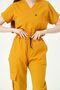 Mustard Lycra Scrubs Cargo Pocket Doctor Nurse Uniform Bat Sleeve Set Unisex - 7