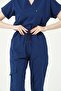 Cobalt Blue Lycra Scrubs Cargo Pocket Doctor Nurse Uniform Bat Sleeve Set Unisex - 6