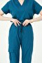 Turquoise Lycra Scrubs Cargo Pocket Jogger Leg Doctor Nurse Uniform Bat Sleeve Set Unisex - 7