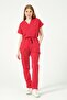 Pomegranate Flower Lycra Scrubs Cargo Pocket Doctor Nurse Uniform Bat Sleeve Set Unisex