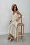 Beige Lace Detailed Strappy Linen Dress - 3