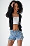 Woman's V-Neck Buttoned Trko Cardigan Black 24S166 - 3
