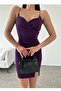 Purple Stretchy Diver Fabric Double Breasted Collar Rubber Strap and Slit Design Mini Dress582886