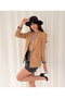 Women's Sleeve Foldable Liner Leopard Pattern Buttonless Blazer Jacket Camel