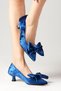 Molly Cobalt Blue Color Velvet Mini Heeled Bow Women's Low Heel Shoes - 3