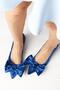 Molly Cobalt Blue Color Velvet Mini Heeled Bow Women's Low Heel Shoes