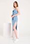 Women's Blue Front Tie Detailed Side Slit Denim Dress - 2