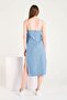 Women's Blue Front Tie Detailed Side Slit Denim Dress - 6