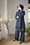 Black Hijab 2-Piece Set with Gold and Mesh Detail - 2