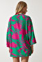 Women's Green Pink Patterned Viscose Kimono EN00615 - 5