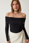 Women's Black Off-the-Shoulder Gather Detailed Blouse FF00161