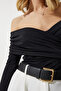 Women's Black Gathered Open Shoulder Sandy Knitted Blouse ZH00033 - 5