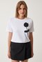 Women's White Flower Detailed Cotton Oversize T-Shirt NJ00147 - 2