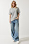 Women's Stone Gray Loose Basic Cotton T-Shirt BP00151 - 3