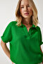 Women's Green Polo Neck Knitted Crinkle Blouse DD01299 - 2