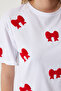 Women's White Textured Bow Oversize Knitted T-Shirt NJ00143 - 3