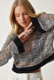 Women's Black Gray Transparent Openwork Knitwear Blouse BV00116 - 2