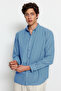Mavi Unisex Regular Fit %100 Pamuklu Keten Görünümlü Gömlek TMNSS23GO00099 - 5