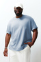 Light Blue Large Size Oversize Cotton T-Shirt - Tmnss23Ts00139 - 5
