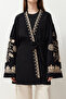 Black Woven Embroidered Cape & Abaya & Kimono TCTSS24KF00018 - 5