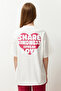 Ekru %100 Kalın Pamuklu Sırt ve Ön Kalp Baskılı Oversize/Rahat Kesim Örme T-Shirt TWOSS24TS00236 - 6