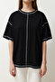 Siyah %100 Pamuk Karkoya Dikiş Detaylı Oversize/Geniş Kesim Örme T-Shirt TWOSS24TS00184 - 9