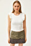 Women's Ecru Double Layer Frilly Lycra Crop Cotton Blouse BLZ-19002600 - 3