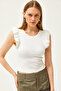Women's Ecru Double Layer Frilly Lycra Crop Cotton Blouse BLZ-19002600 - 5