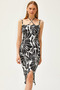 Women's Black Thin Strap Collar Tied Slit Midi Dress ELB-19002126