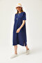 Women's Navy Blue Side Slit Oversize Cotton Dress ELB-19001880 - 3