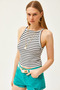 Women's Striped White Strappy Camisole Body BDY-00000015 - 3
