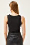 Women's Black Robe Low-cut Thin Corded Crop Ottoman Blouse BLZ-19002595 - 5