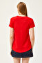 Women's Red Deep V-Neck Modal Button T-Shirt TSH-19000773 - 2