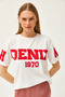 Women's Ecru Sleeve and Front Embossed Printed T-Shirt TSH-19000805 - 2
