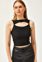 Women's Black Robe Low-cut Thin Corded Crop Ottoman Blouse BLZ-19002595 - 4