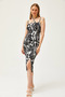 Women's Black Thin Strap Collar Tied Slit Midi Dress ELB-19002126 - 4