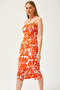 Women's Orange Thin Strap Collar Tied Slit Midi Dress ELB-19002126 - 5