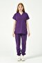 Purple Lycra Scrubs Cargo Pocket Jogger Leg Doctor Nurse Uniform Bat Sleeve Set Unisex - 2