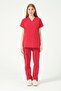 Pomegranate Flower Lycra Scrubs Cargo Pocket Doctor Nurse Uniform Bat Sleeve Set Unisex - 2