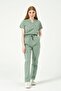 Green Lycra Scrubs Cargo Pocket Doctor Nurse Uniform Bat Sleeve Set Unisex - 5