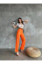 Women's High Waist Belted Tube Leg Linen Pants Orange - 2