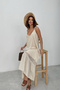 Beige Lace Detailed Strappy Linen Dress - 6