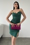 Emerald Flexible Diver Fabric Double Breasted Neck Rubber Strap and Slit Design Mini Dress582886 - 3