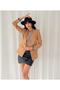 Women's Sleeve Foldable Liner Leopard Pattern Buttonless Blazer Jacket Camel - 3